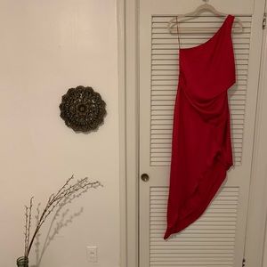 ASOS satin one shoulder drape midi dress